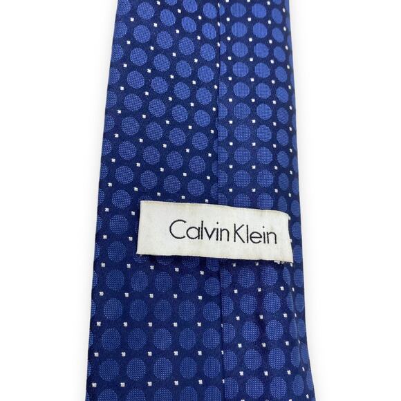 CALVIN KLEIN Blue Silk Polka Dot Sphere Pattern Tie - Picture 6 of 7